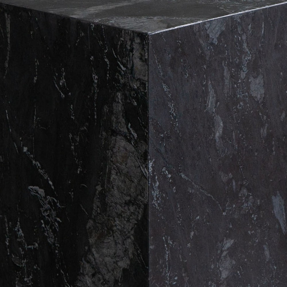 Rey Side End Table, 15 Inch Square Natural Black Marble Pedestal -BM338659