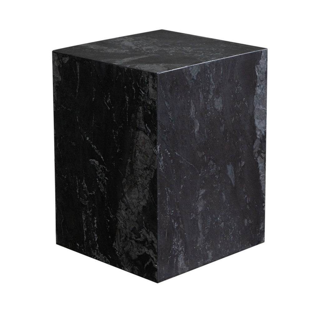 Rey Side End Table, 15 Inch Square Natural Black Marble Pedestal -BM338659