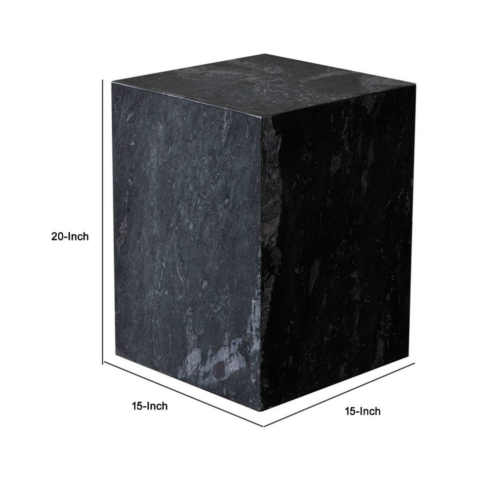 Rey Side End Table, 15 Inch Square Natural Black Marble Pedestal -BM338659