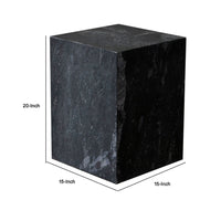 Rey Side End Table, 15 Inch Square Natural Black Marble Pedestal -BM338659