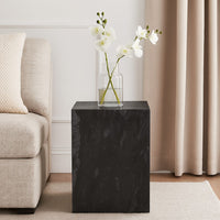 Rey Side End Table, 15 Inch Square Natural Black Marble Pedestal -BM338659