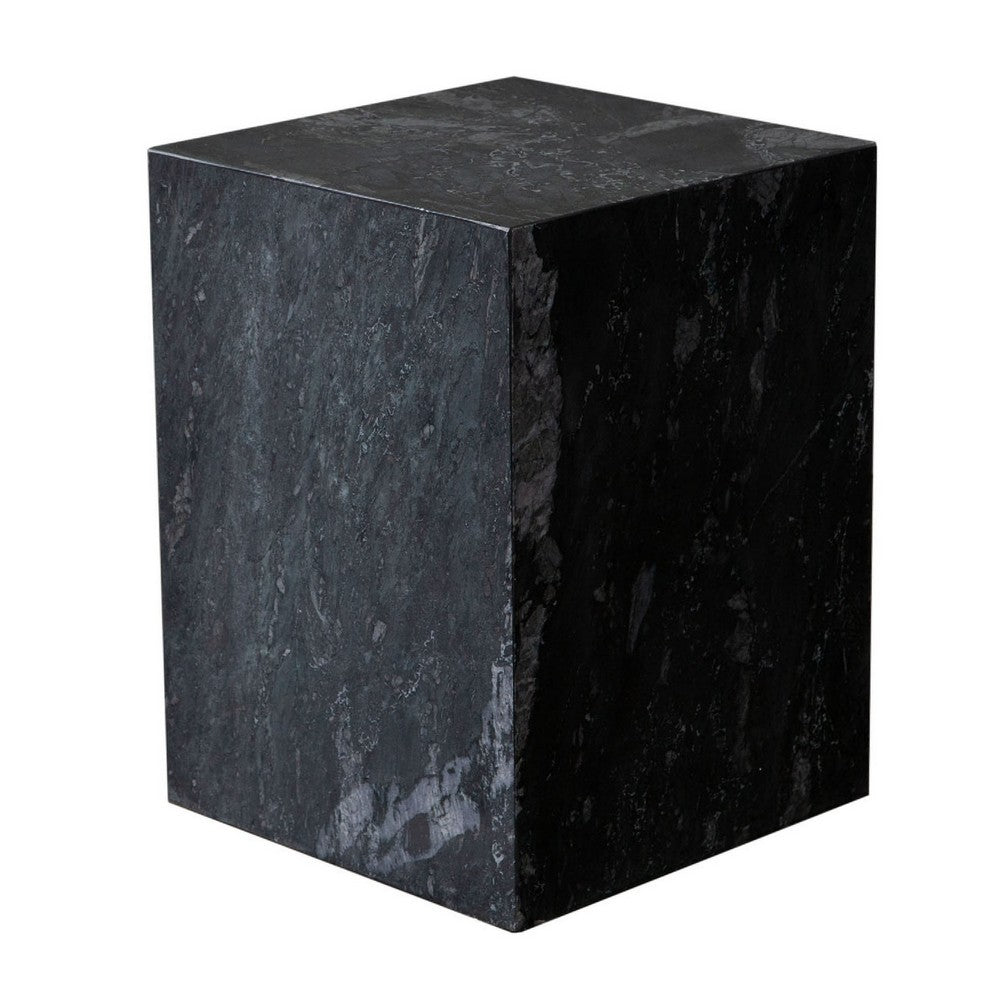 Rey Side End Table, 15 Inch Square Natural Black Marble Pedestal -BM338659