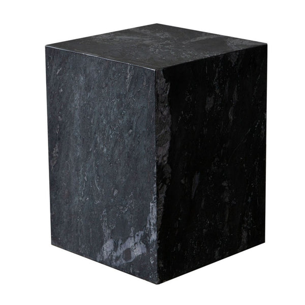 Rey Side End Table, 15 Inch Square Natural Black Marble Pedestal -BM338659
