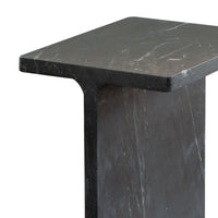 Isy Accent End Table, 15 Inch Black Marquina I-Beam Shaped Natural Marble -BM338660
