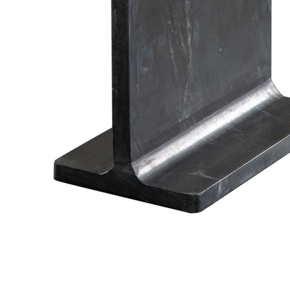 Isy Accent End Table, 15 Inch Black Marquina I-Beam Shaped Natural Marble -BM338660