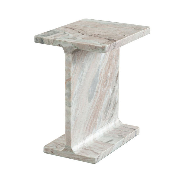 Isy Accent End Table, 15 Inch Natural Tan Brown I-Beam Shaped Marble -BM338661