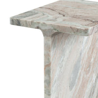Isy Accent End Table, 15 Inch Natural Tan Brown I-Beam Shaped Marble -BM338661