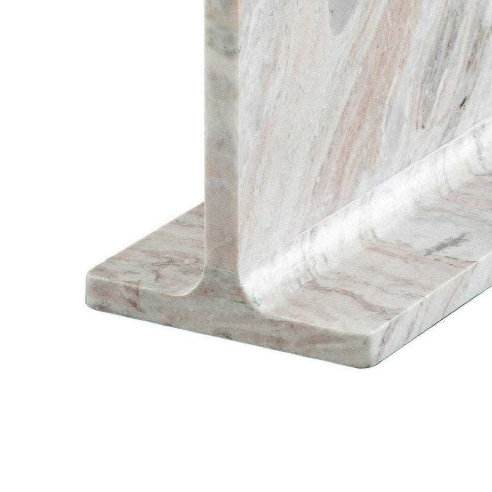 Isy Accent End Table, 15 Inch Natural Tan Brown I-Beam Shaped Marble -BM338661