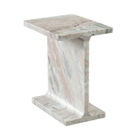Isy Accent End Table, 15 Inch Natural Tan Brown I-Beam Shaped Marble -BM338661