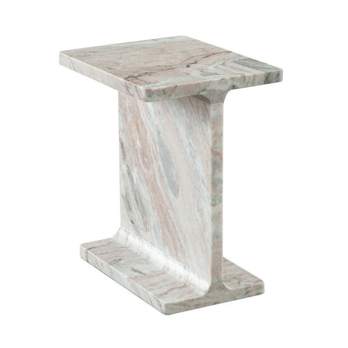 Isy Accent End Table, 15 Inch Natural Tan Brown I-Beam Shaped Marble -BM338661