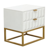 Fiva Nightstand, 2 Drawers, White Solid Mango Wood, Gold Iron Legs - BM338667