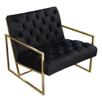 Masy Accent Armchair, Black Tufted Velvet Angled Seat and Back, Gold Legs - BM338670