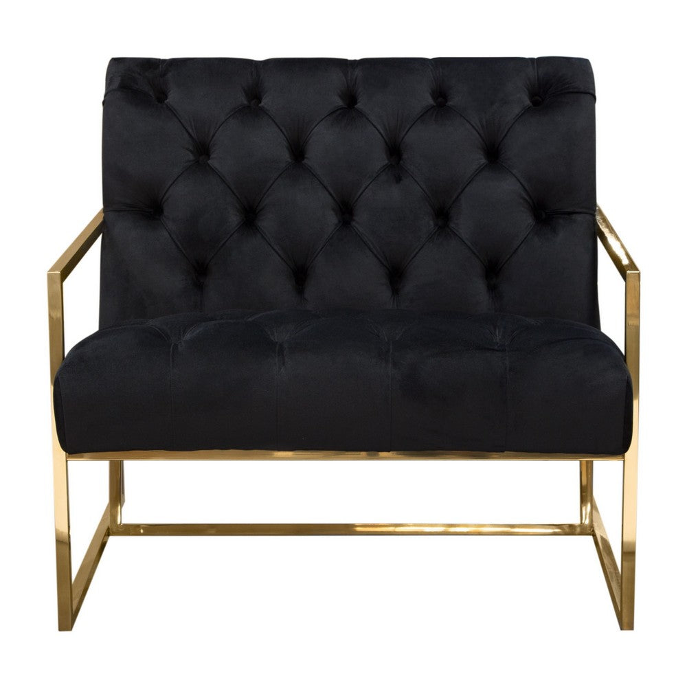 Masy Accent Armchair, Black Tufted Velvet Angled Seat and Back, Gold Legs - BM338670