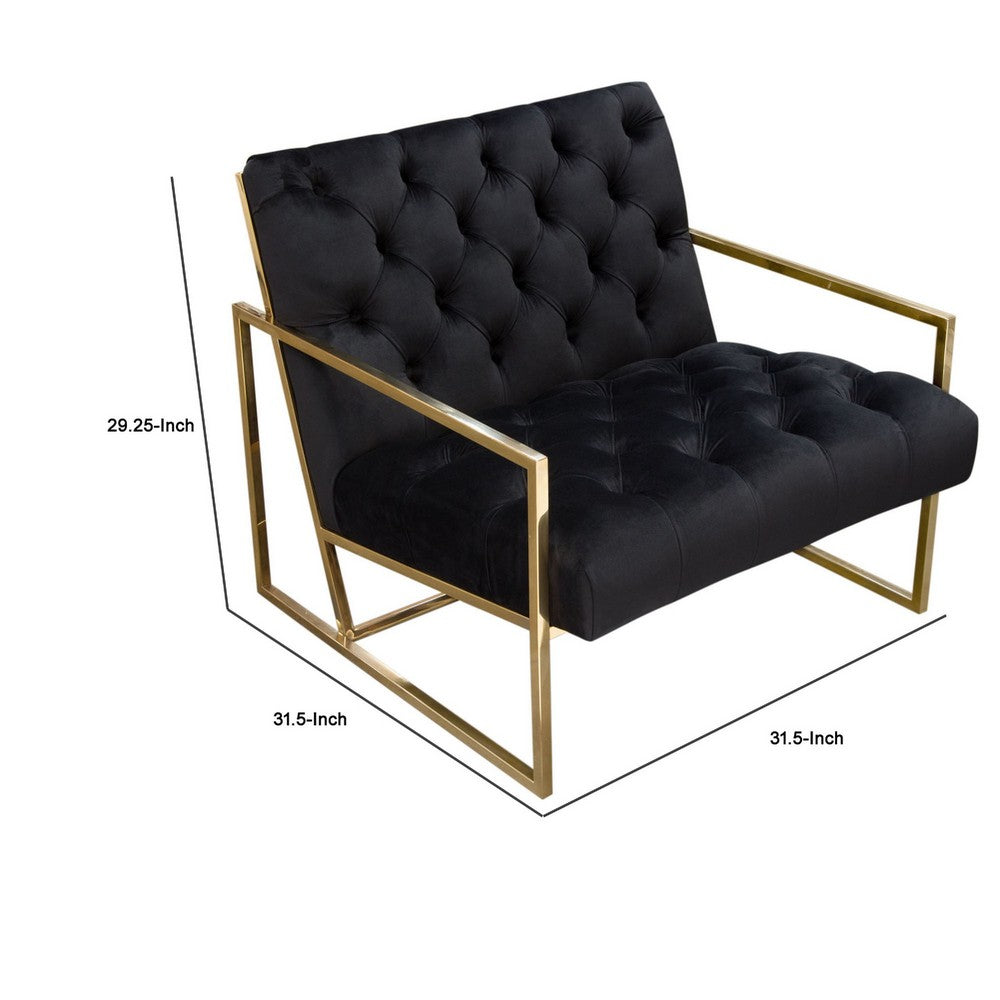 Masy Accent Armchair, Black Tufted Velvet Angled Seat and Back, Gold Legs - BM338670