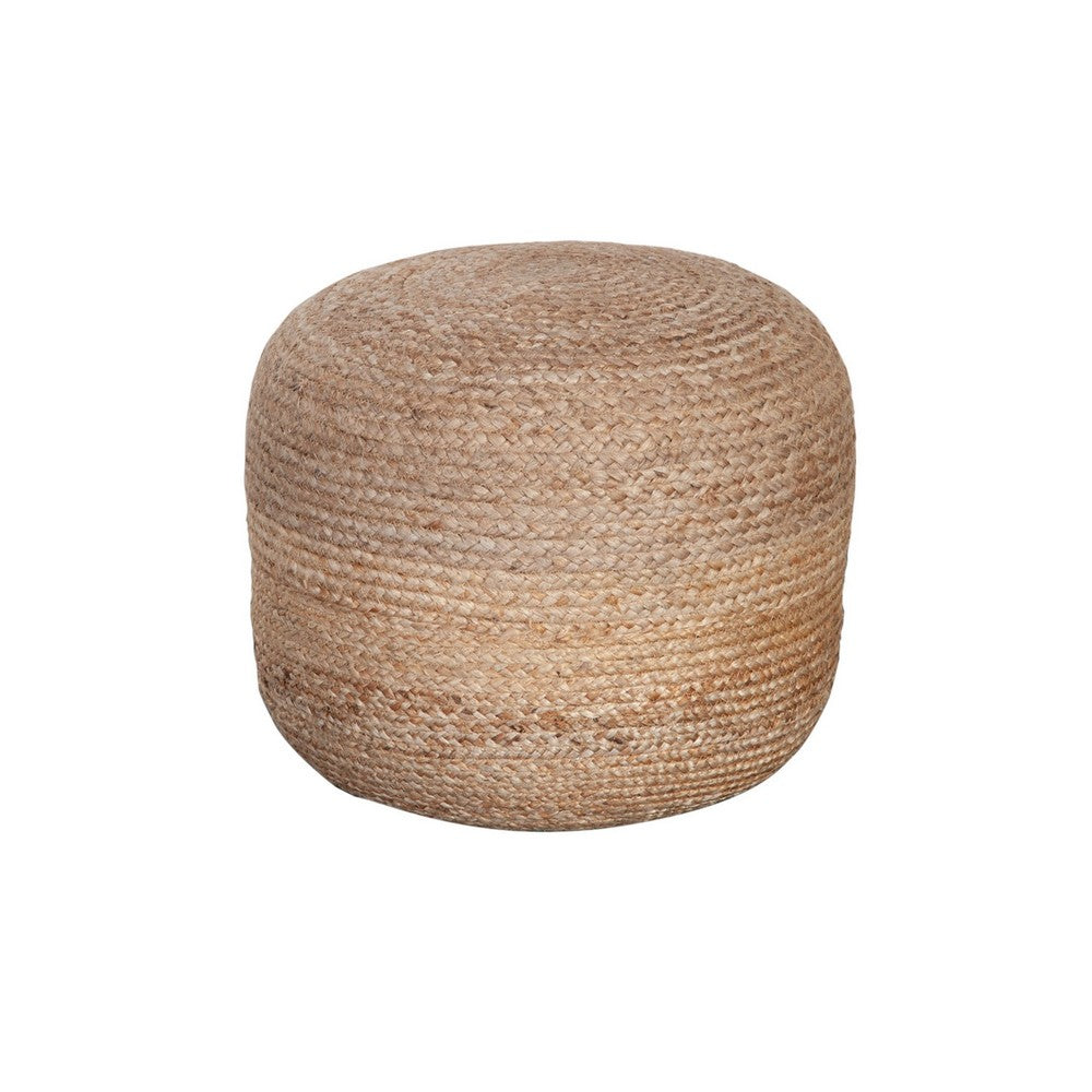 Poby Round Ottoman Pouf, 19 Inch Natural Brown Jute Fiber - BM338674