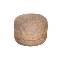 Poby Round Ottoman Pouf, 19 Inch Natural Brown Jute Fiber - BM338674