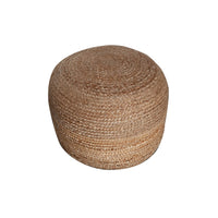 Poby Round Ottoman Pouf, 19 Inch Natural Brown Jute Fiber - BM338674