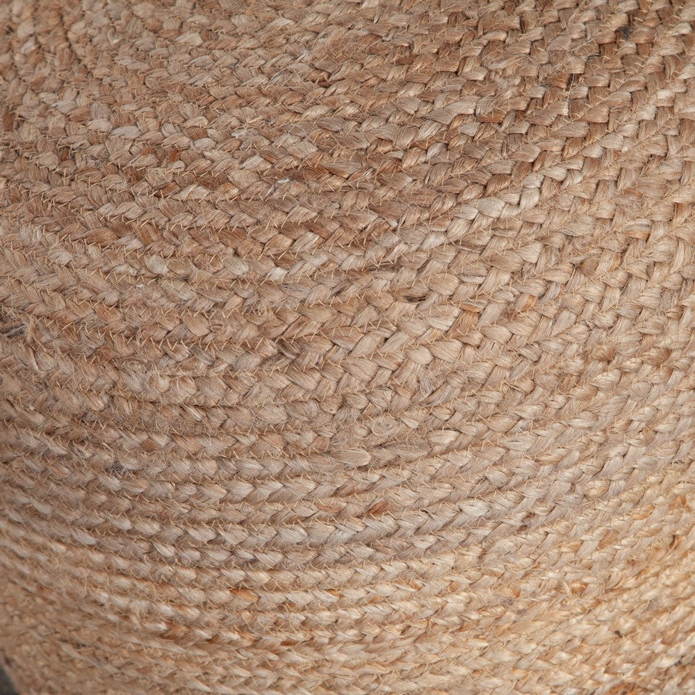 Poby Round Ottoman Pouf, 19 Inch Natural Brown Jute Fiber - BM338674