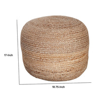 Poby Round Ottoman Pouf, 19 Inch Natural Brown Jute Fiber - BM338674