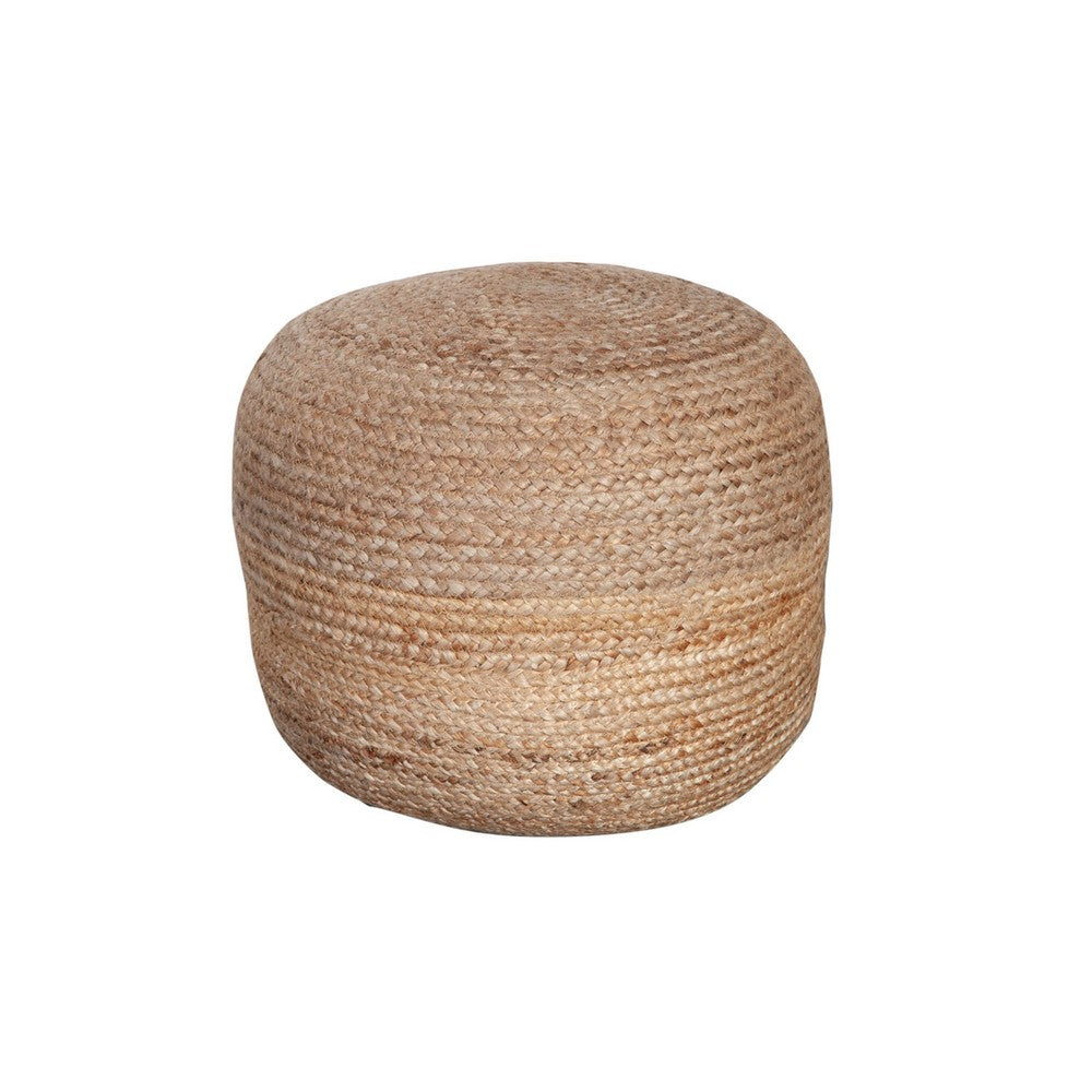 Poby Round Ottoman Pouf, 19 Inch Natural Brown Jute Fiber - BM338674