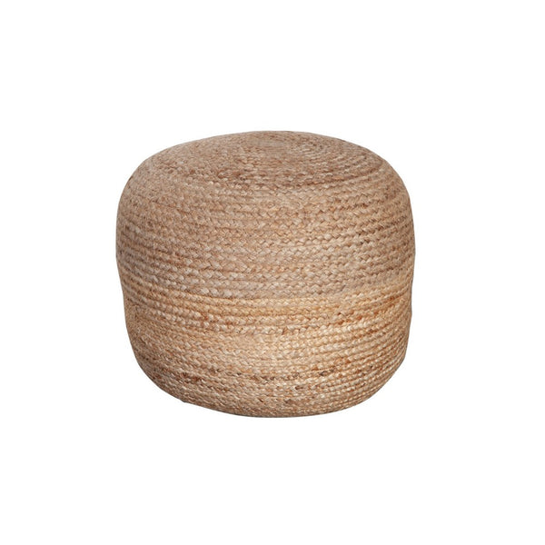 Poby Round Ottoman Pouf, 19 Inch Natural Brown Jute Fiber - BM338674