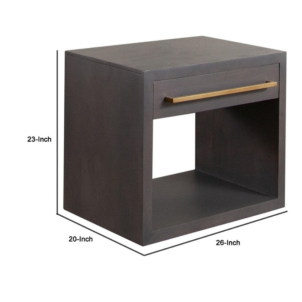 Ceny Side End Table, 1 Drawer, Gray Oak Solid Mango Wood, 26 Inch -BM338680