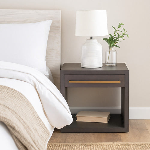 Ceny Side End Table, 1 Drawer, Gray Oak Solid Mango Wood, 26 Inch -BM338680