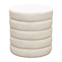 Accent Ottoman, 17 Inch, Ivory Boucle Upholstery, Round Stacked Design - BM338681