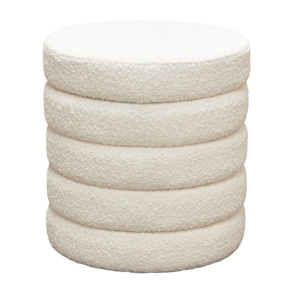 Accent Ottoman, 17 Inch, Ivory Boucle Upholstery, Round Stacked Design - BM338681
