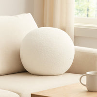 Round Accent Pillow, Ivory Faux Shearling, Polyester Fill, 15 Inch - BM338685