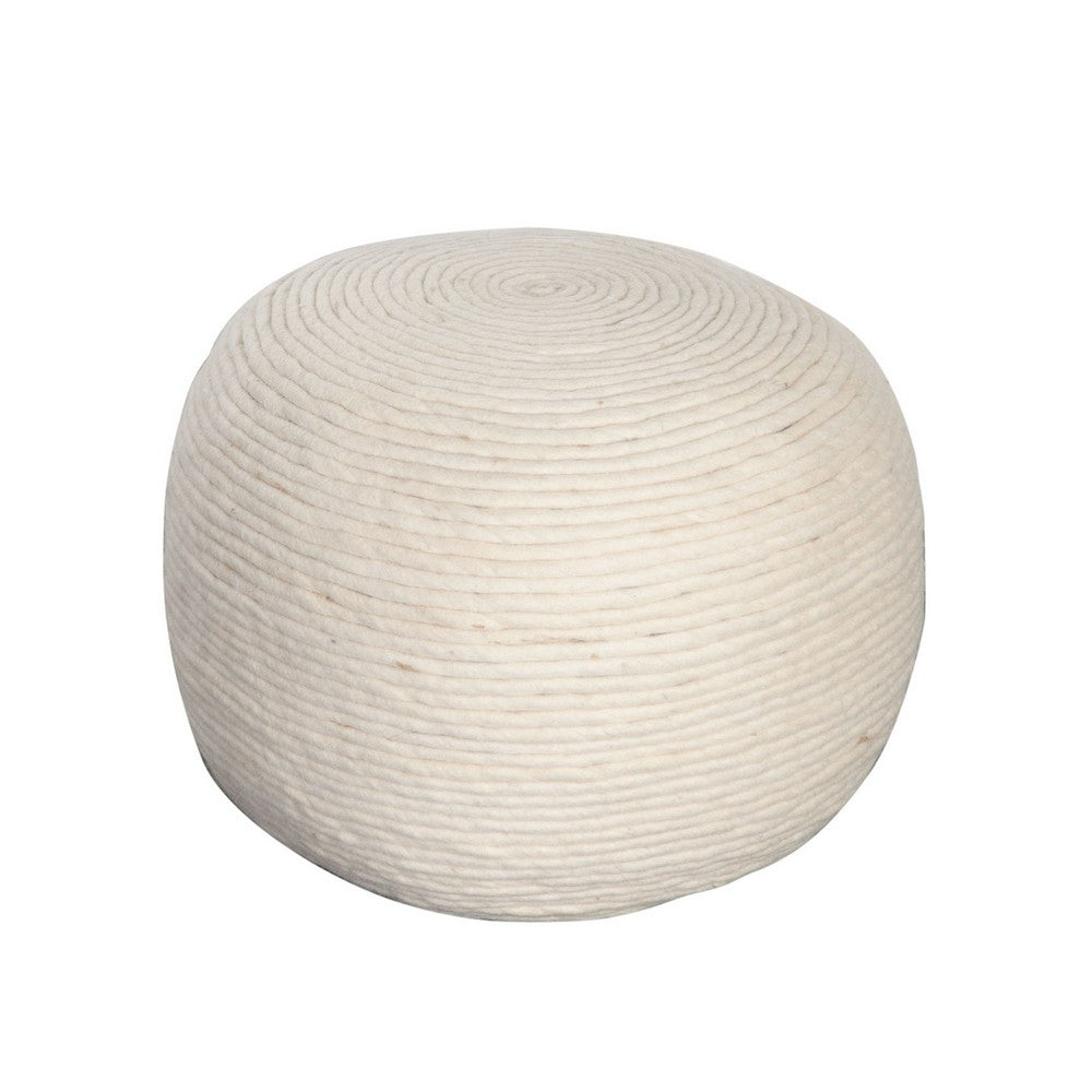 Poby Accent Pouf, 19 Inch Round, Dyed Ivory Wool Body - BM338686