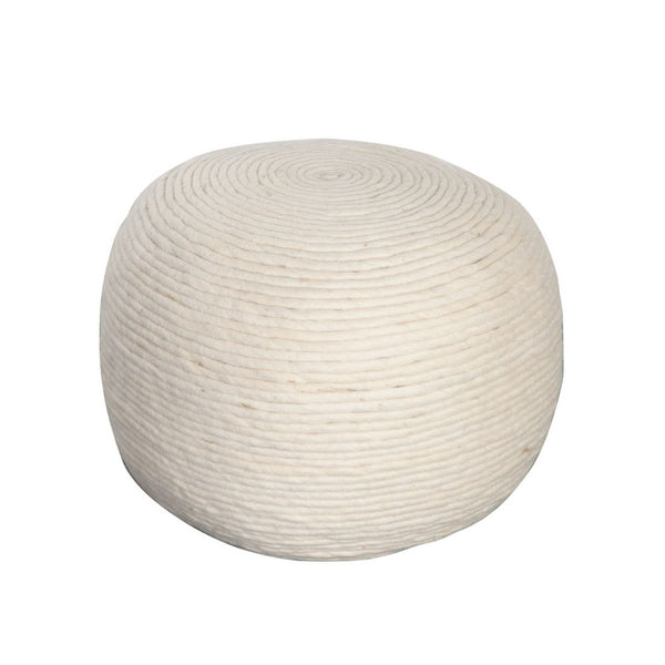 Poby Accent Pouf, 19 Inch Round, Dyed Ivory Wool Body - BM338686