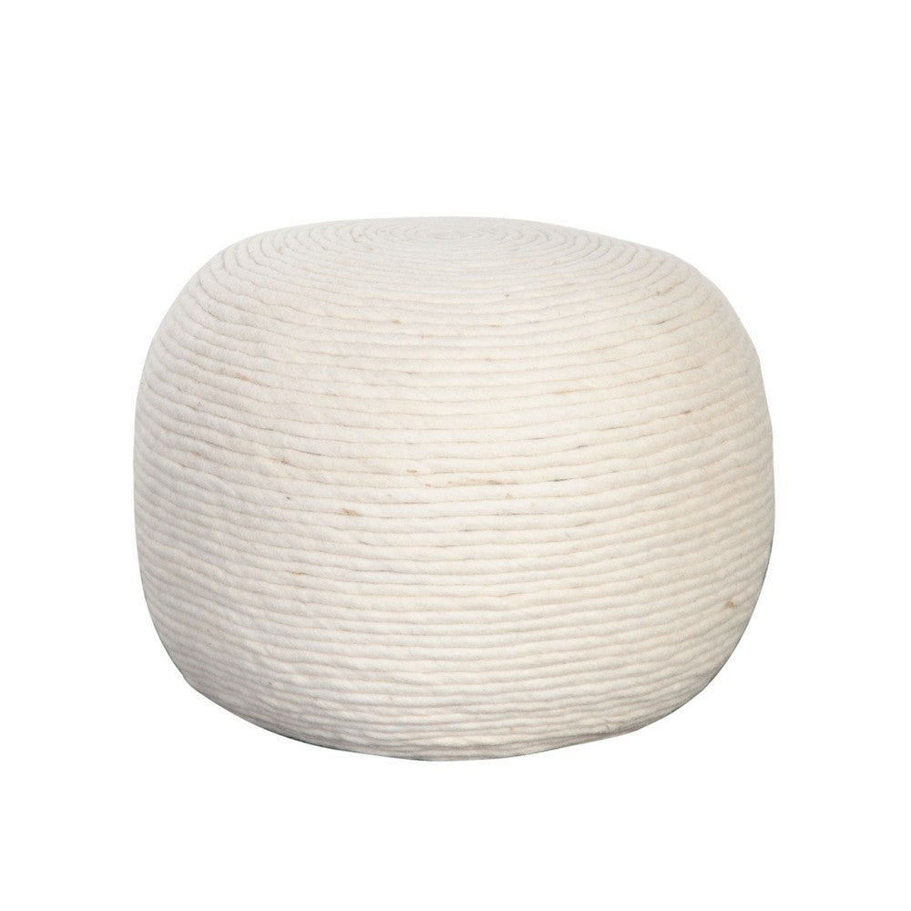 Poby Accent Pouf, 19 Inch Round, Dyed Ivory Wool Body - BM338686