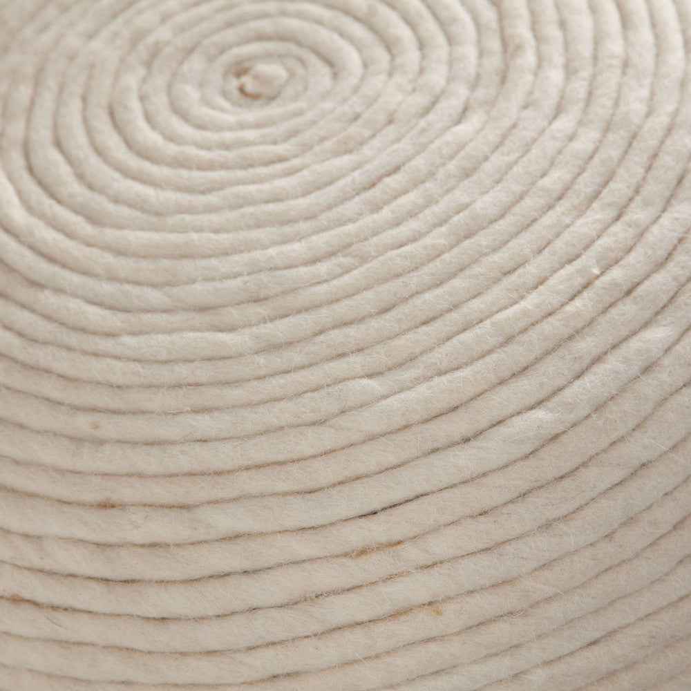 Poby Accent Pouf, 19 Inch Round, Dyed Ivory Wool Body - BM338686
