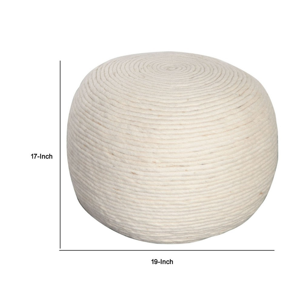 Poby Accent Pouf, 19 Inch Round, Dyed Ivory Wool Body - BM338686