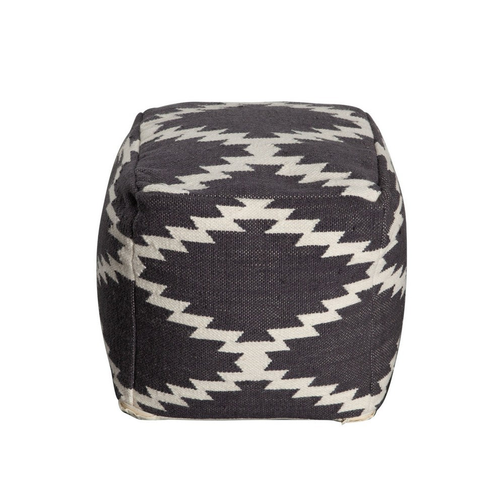 Poby Accent Pouf, 19 Inch Square Body, White and Gray Zig Zag Pattern - BM338687
