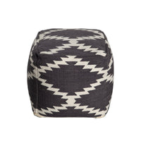 Poby Accent Pouf, 19 Inch Square Body, White and Gray Zig Zag Pattern - BM338687