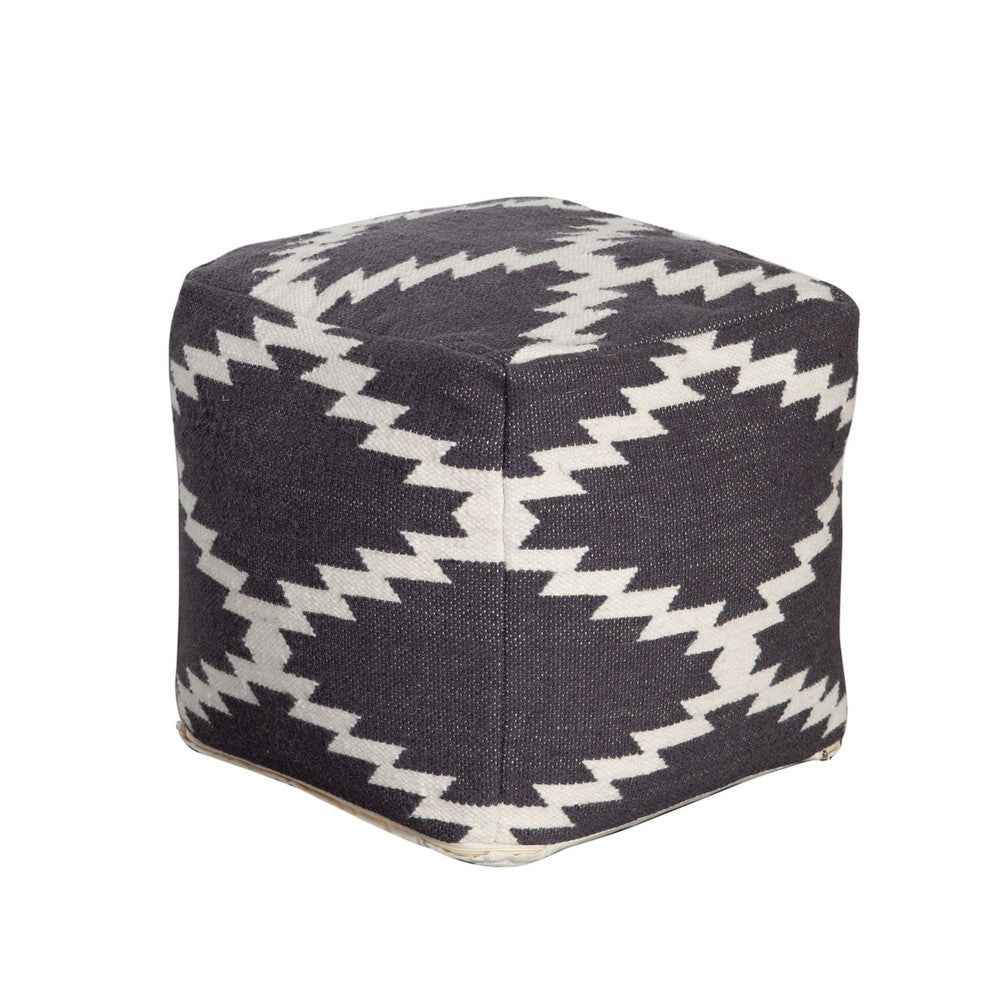 Poby Accent Pouf, 19 Inch Square Body, White and Gray Zig Zag Pattern - BM338687