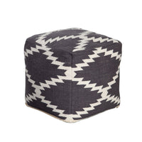 Poby Accent Pouf, 19 Inch Square Body, White and Gray Zig Zag Pattern - BM338687