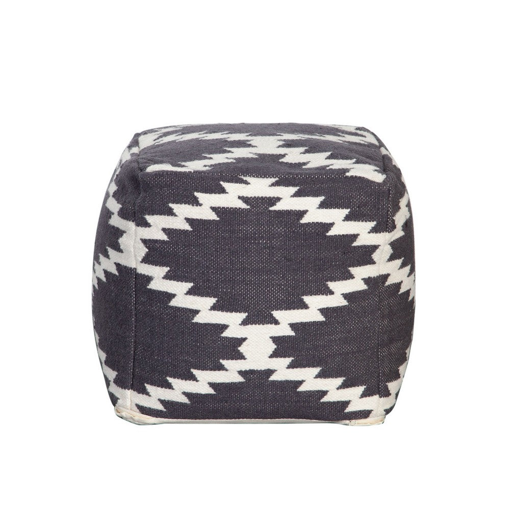 Poby Accent Pouf, 19 Inch Square Body, White and Gray Zig Zag Pattern - BM338687