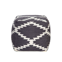 Poby Accent Pouf, 19 Inch Square Body, White and Gray Zig Zag Pattern - BM338687