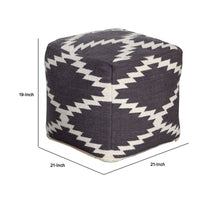 Poby Accent Pouf, 19 Inch Square Body, White and Gray Zig Zag Pattern - BM338687