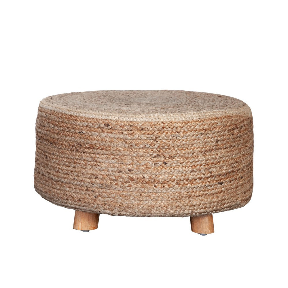 Accent Stool, 25 Inch, Round Natural Brown Jute Seat, Wood Legs -BM338690