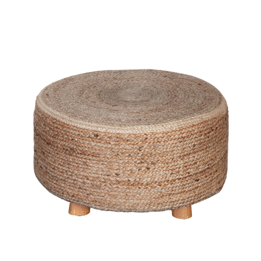 Accent Stool, 25 Inch, Round Natural Brown Jute Seat, Wood Legs -BM338690