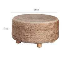 Accent Stool, 25 Inch, Round Natural Brown Jute Seat, Wood Legs -BM338690