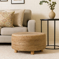 Accent Stool, 25 Inch, Round Natural Brown Jute Seat, Wood Legs -BM338690