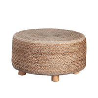 Accent Stool, 25 Inch, Round Natural Brown Jute Seat, Wood Legs -BM338690