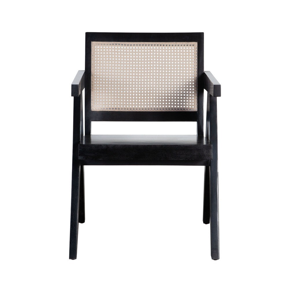Kato Dining Armchair, Cane Backrest, 24 Inch, Black Solid Mango Wood - BM338691