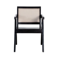 Kato Dining Armchair, Cane Backrest, 24 Inch, Black Solid Mango Wood - BM338691