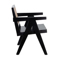 Kato Dining Armchair, Cane Backrest, 24 Inch, Black Solid Mango Wood - BM338691
